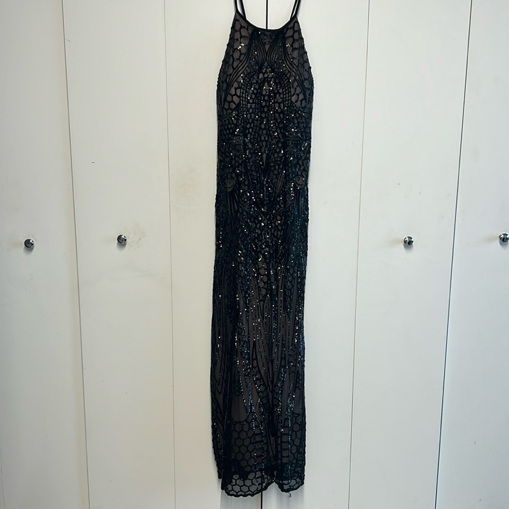 Formal Black Sequin Illusion Dress